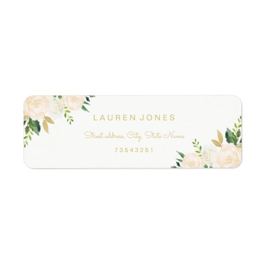 金ゴールドピンクフローラエレガント住所 シール (正面)