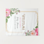 金ゴールドピンクフローラガールベビーシャワーフレーム タペストリー (正面(横))