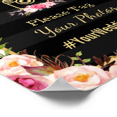 金ゴールドピンクフローラストライプ | Instagram結婚のサイン ポスター (角)