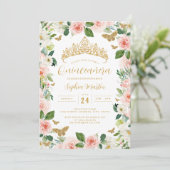 金ゴールドピンクフローラティアラバタフライキンセアニェラ 招待状 (スタンド正面)