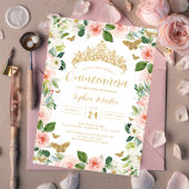 金ゴールドピンクフローラティアラバタフライキンセアニェラ 招待状