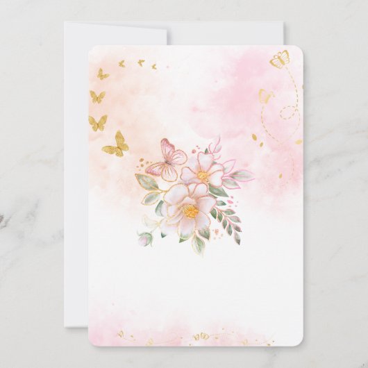 金ゴールドピンクフローラバタフライバプテスマ《キリスト教》洗礼式や命名式 招待状 (裏面)
