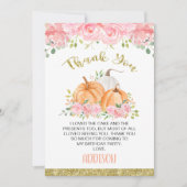 金ゴールドピンクフローラパンプキン誕生日サンキューカード 招待状 (正面)