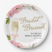 金ゴールドピンクフローラブライダルブランチブライダルシャワー ペーパープレート (正面)
