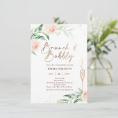 金ゴールドピンクフローラブランチバブリーブライダルシャワー 招待状 (スタンド正面)