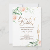 金ゴールドピンクフローラブランチバブリーブライダルシャワー 招待状 (正面)