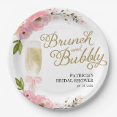 金ゴールドピンクフローラブランチ及び泡状ブライダルシャワー ペーパープレート (正面)