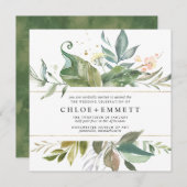 金ゴールドピンクフローラボホボタニカルスクエア結婚 招待状 (正面/裏面)