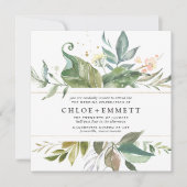 金ゴールドピンクフローラボホボタニカルスクエア結婚 招待状 (正面)