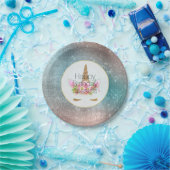 金ゴールドピンクフローラユニコーン誕生日 ペーパープレート (パーティー)