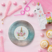 金ゴールドピンクフローラユニコーン誕生日 ペーパープレート (パーティー)