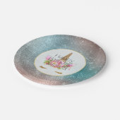 金ゴールドピンクフローラユニコーン誕生日 ペーパープレート (アングル)