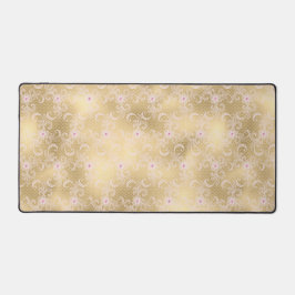 金ゴールドピンクフローラレース デスクマット