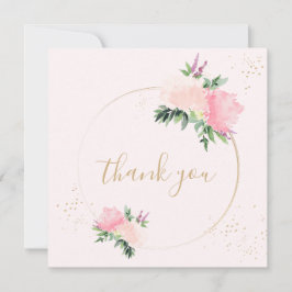 金ゴールドピンクフローラロマン結婚ティック サンキューカード