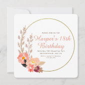 金ゴールドピンクフローラ水カラーミニマル誕生日 招待状 (正面)