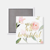 金ゴールドピンクフローラ水彩美しい マグネット (正面/裏面)