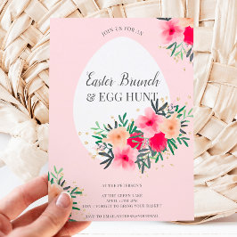 金ゴールドピンクフローラ水色イースターブランチ卵狩り 招待状