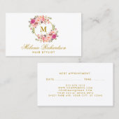 金ゴールドピンクフローラ美容師アポイントメントカードM 予約カード (正面/裏面)