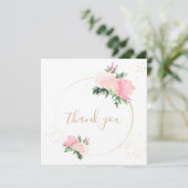 金ゴールドピンクフローラ誕生日フラットサンキューカード サンキューカード (スタンド正面)