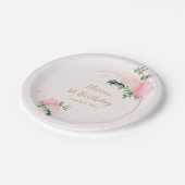 金ゴールドピンクフローラ誕生日 ペーパープレート (アングル)