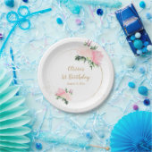 金ゴールドピンクフローラ誕生日 ペーパープレート (パーティー)