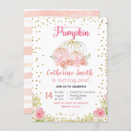 金ゴールドピンクフローラ金ゴールドパンプキン1歳の誕生日 招待状