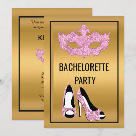 金ゴールドピンクブラックバチェロレッテマスカレードパーティー 招待状