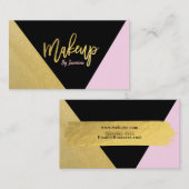 金ゴールドピンクブラックメイクアップモダンスクリプトブラシストローク 名刺 (正面/裏面)