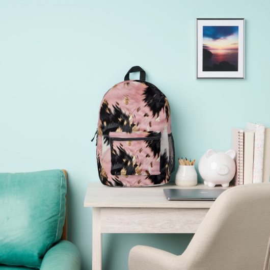 金ゴールドピンクブラック女性のカーボーイ牛革 プリントバックパック (インサイチュ)