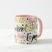 金ゴールドピンクブラック紙吹雪ラブピース マグカップ (正面右)