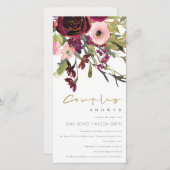 金ゴールドピンクブルゴーニュバラフローラカップル式シャワー招待状 サンキューカード (正面/裏面)