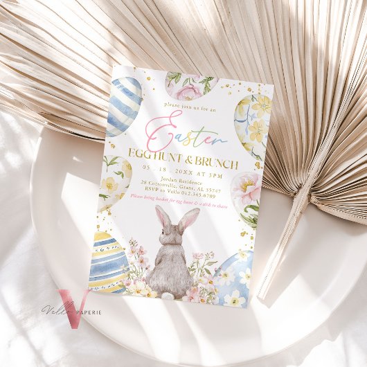 金ゴールドピンクブルーイエローイースターエッグ狩り&ブランチInv 招待状
