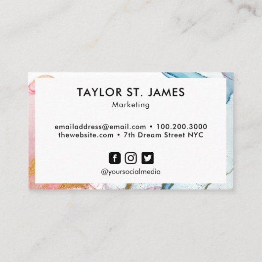 金ゴールドピンクブルーウォーター絵画カラー(ばちゃばちゃ)跳ねる 名刺 (裏面)