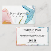 金ゴールドピンクブルーウォーター絵画カラー(ばちゃばちゃ)跳ねる 名刺 (正面/裏面)