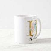 金ゴールドピンクブルーパステルフローラウォーターカラーモノグラムH コーヒーマグカップ (正面右)