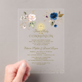 金ゴールドピンクブルーフローラツインズファースト聖餐式 アクリル招待状 (インサイチュ (ポータブル))