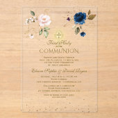 金ゴールドピンクブルーフローラツインズファースト聖餐式 アクリル招待状 (正面)