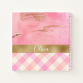 金ゴールドピンクプレイド抽象芸術水色スクリプト名 ノートブック (裏面)