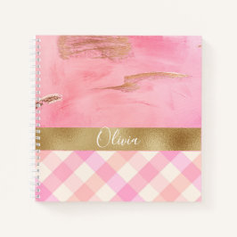 金ゴールドピンクプレイド抽象芸術水色スクリプト名 ノートブック