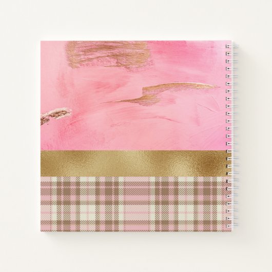金ゴールドピンクプレイド抽象芸術水色名 ノートブック (裏面)
