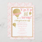 金ゴールドピンクホットエアバルーンベビーシャワー招待状 招待状 (正面/裏面)