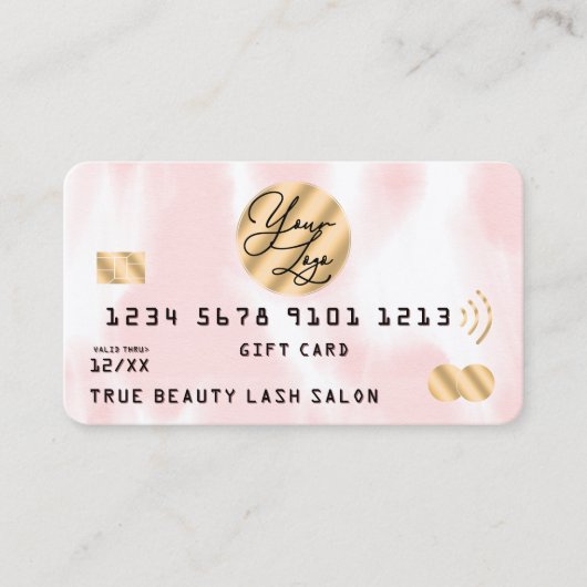 金ゴールドピンクホワイトウォーター色クレジットギフト券 名刺 (正面)