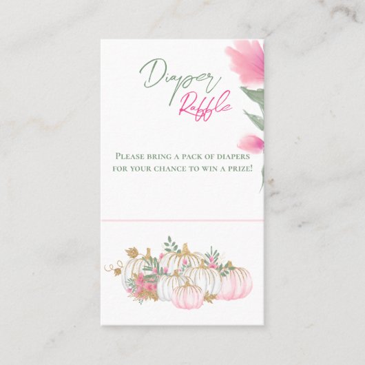 金ゴールドピンクホワイトパンプキンベビーおむつラッフルゲーム 名刺 (正面)