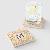 金ゴールドピンクホワイトヒョウ印刷モノグラム ストーンコースター (横)