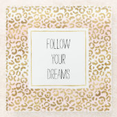 金ゴールドピンクホワイトヒョウ印刷 ガラスコースター (正面)