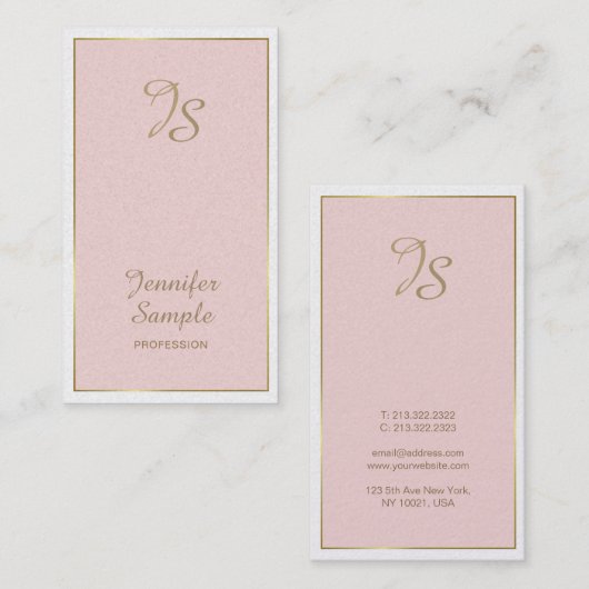 金ゴールドピンクホワイトモノグラムモダントレンディーラグジュアリー 名刺 (正面/裏面)