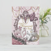 金ゴールドピンクマスカレードバースデーパーティ招待状 招待状 (スタンド正面)