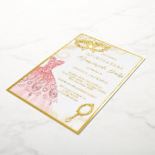 金ゴールドピンクマスカレードパーティードレスキンセアニェラ 箔招待状 (回転した状態)