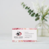 金ゴールドピンクマーブルハウスクリーニングメイドサービス 名刺 (スタンド正面)