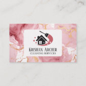 金ゴールドピンクマーブルハウスクリーニングメイドサービス 名刺 (裏面)